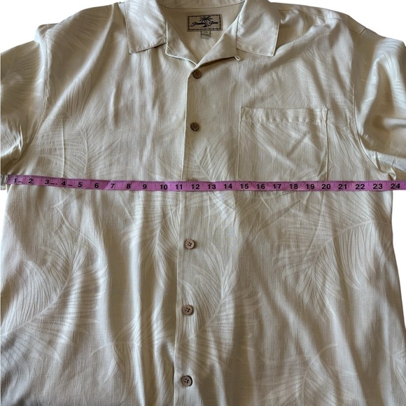 Jamaica Jaxx Cream 100% Silk Hawaiian Shirt Palm Leaf Jacquard Print Large - Picture 8 of 9